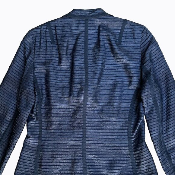 Akris Punto Blue Tone Blazer Sz 6 Jacket 100% Silk Striped Textured Office Siren - Picture 4 of 10